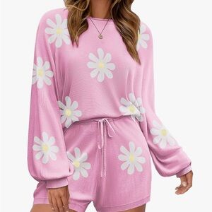 Pink Floral Lounge Set with Hoodie